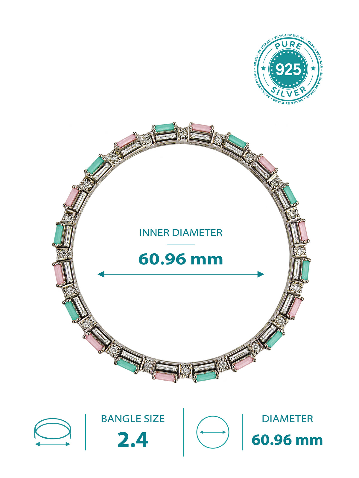 Mint Rhodium Bangles in 92.5 Silver