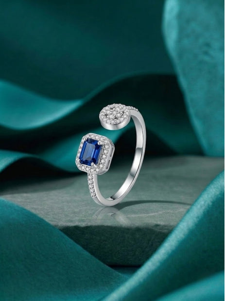 Blue Adjustable Ring in 92.5 Silver
